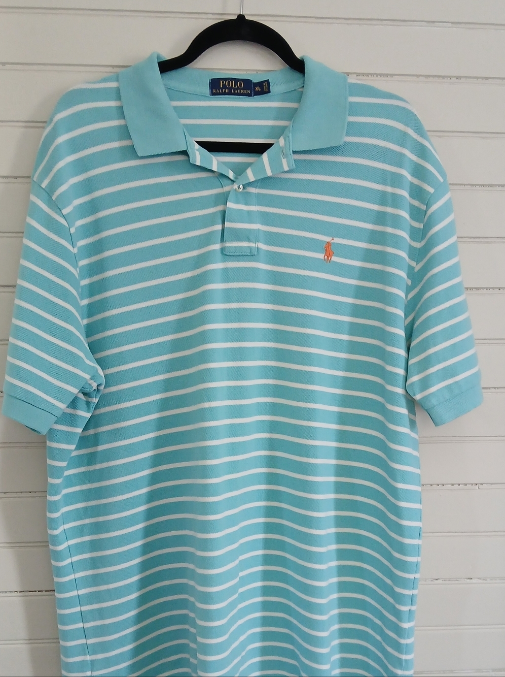 Lauren Ralph Lauren Polo Shirt Mens XL Aqua  Striped Short Sleeve Logo